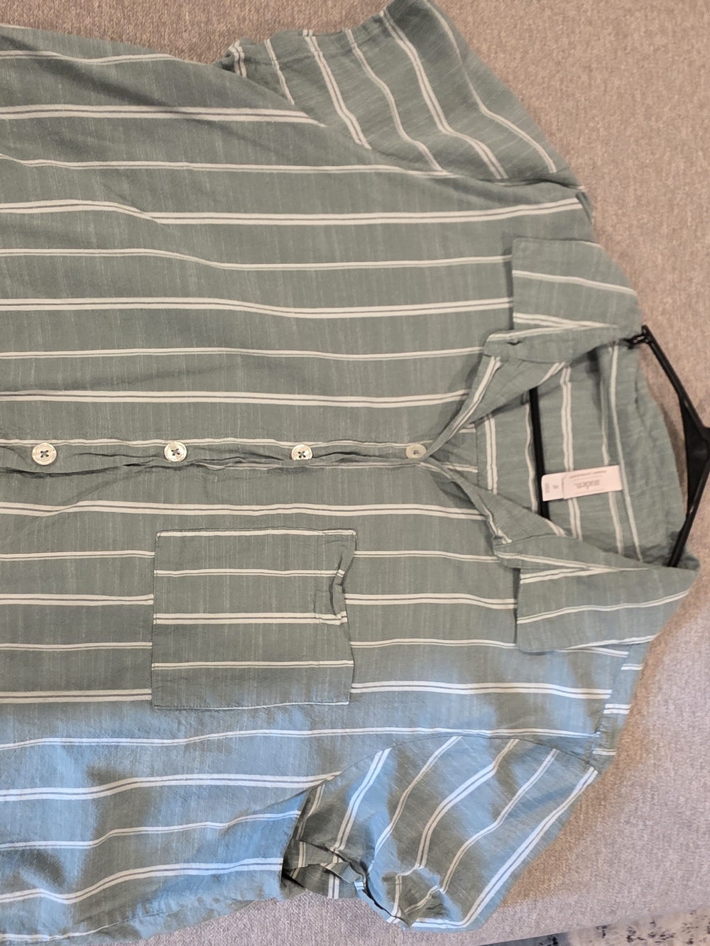 Auden Sage Green and White Striped Short-Sleeve Button-Down Shirt